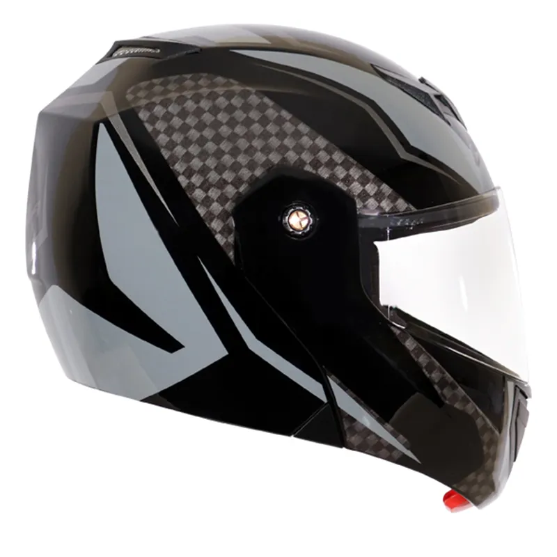 VEGA Crux Dx Dual Visor Checks Black Silver Flip Up Helmet