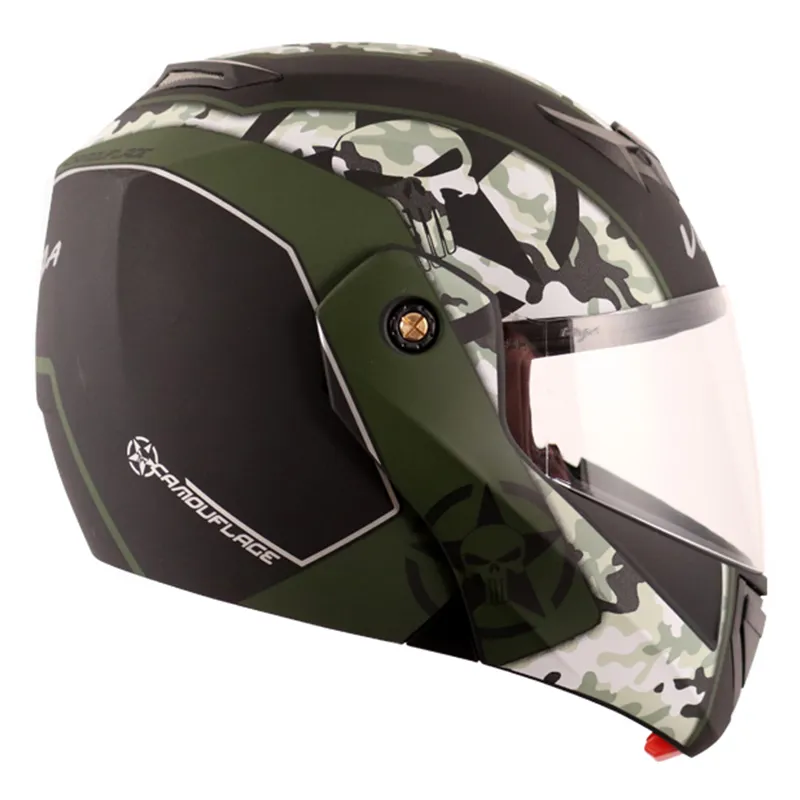VEGA Crux Dx Camo Dull Black Battle Green Flip Up Helmet