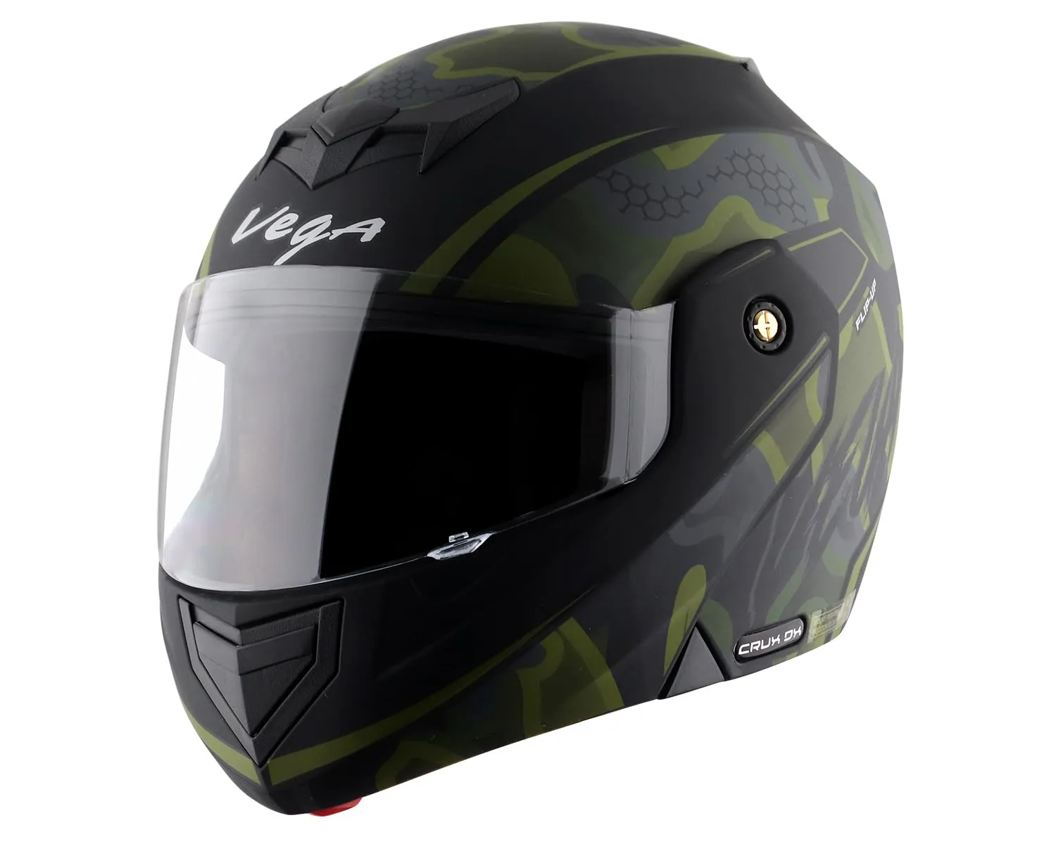 VEGA Crux Dx Fighter Dull Black Battle Green Flip Up Helmet