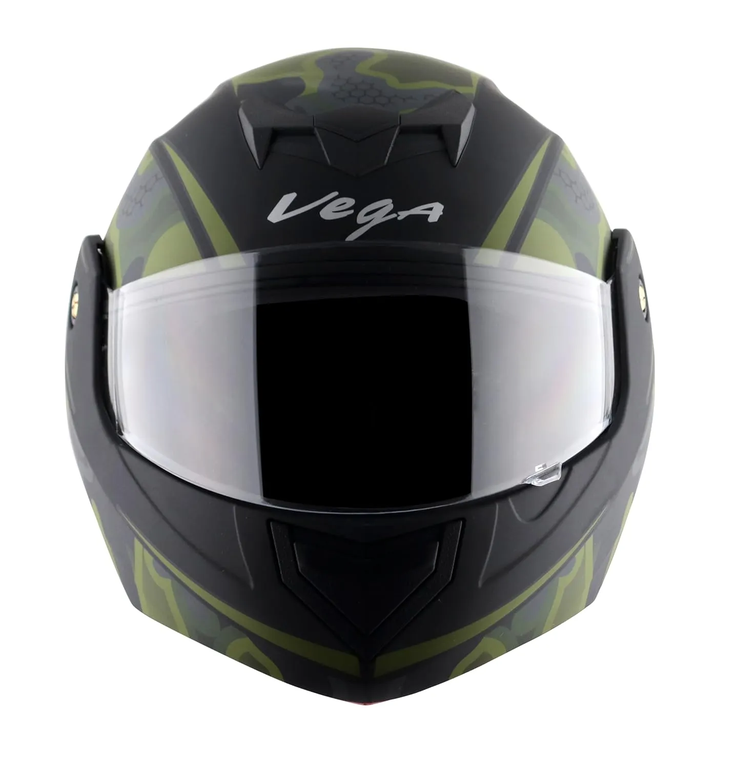 VEGA Crux Dx Fighter Dull Black Battle Green Flip Up Helmet
