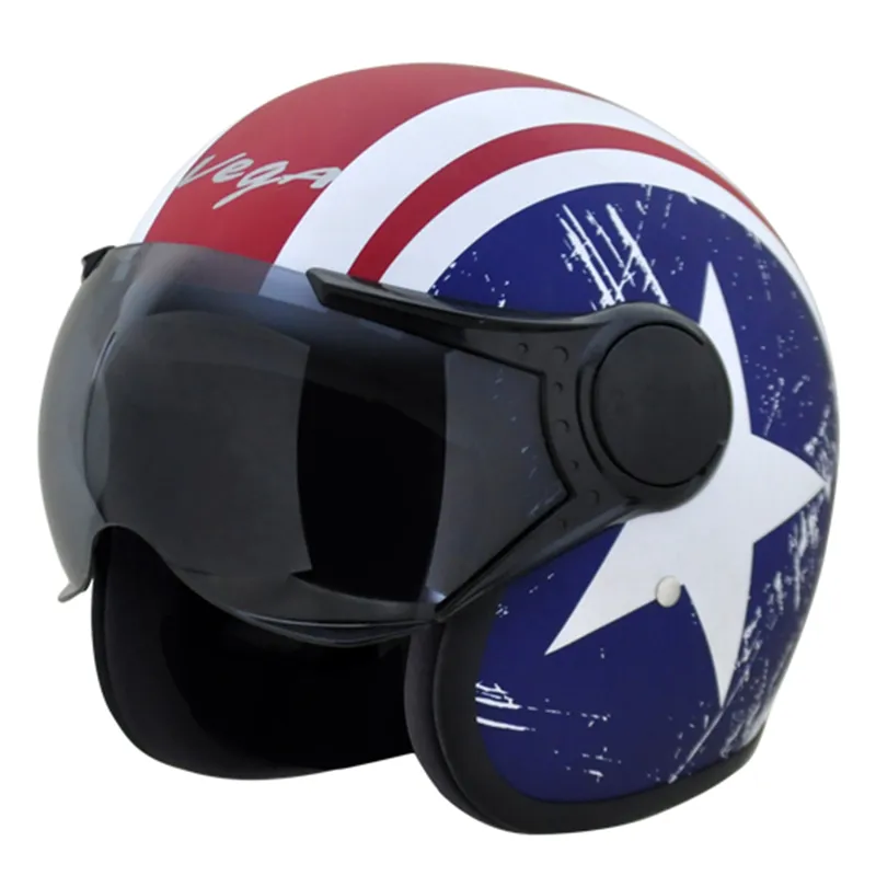 VEGA Jet Captain Red Metallic Blue Half Face Helmet