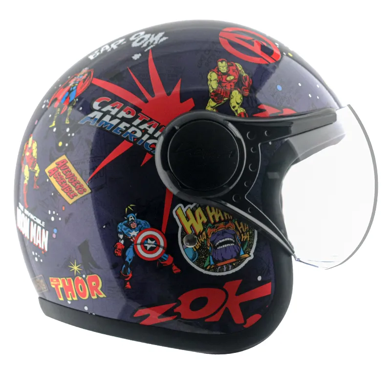 VEGA Jet Dx Marvel Comics Blue Red Half Face Helmet