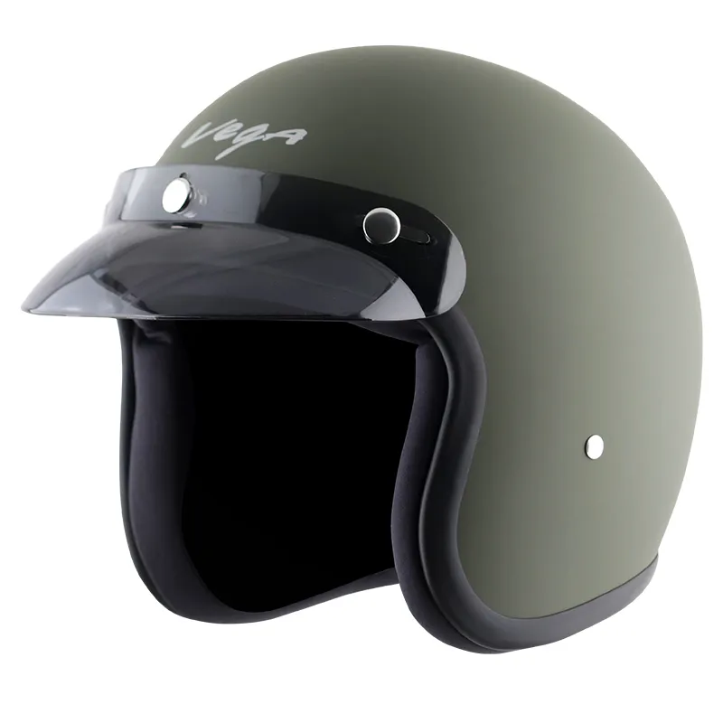 VEGA Jet Dx Dull Battle Green Half Face Helmet