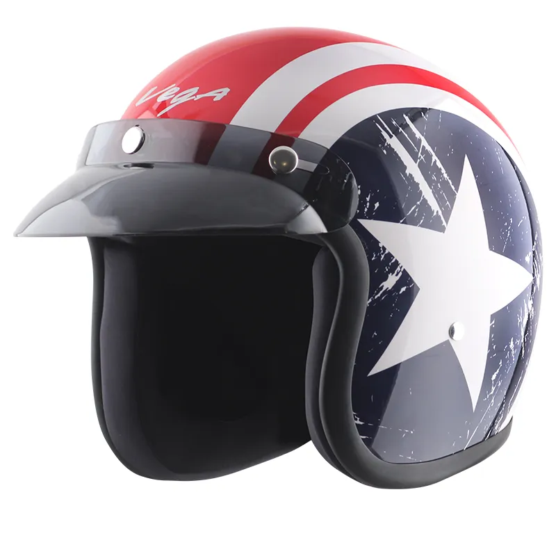 VEGA Jet Dx W Peak Captain Red Blue Half Face Helmet