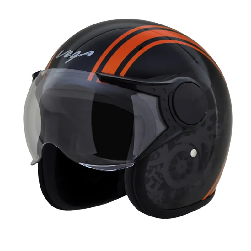 VEGA Jet Old School Black Orange Half Face Helmet