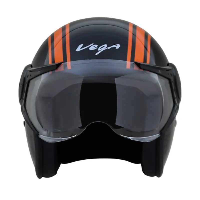 VEGA Jet Old School Black Orange Half Face Helmet