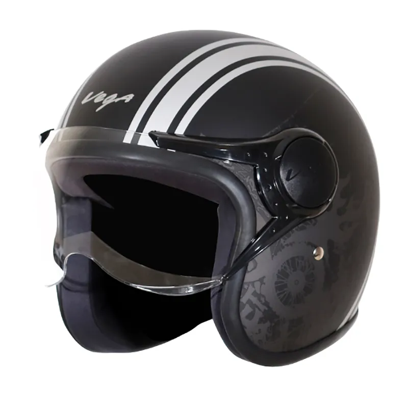 VEGA Jet Old School Dull Black Silver Half Face Helmet