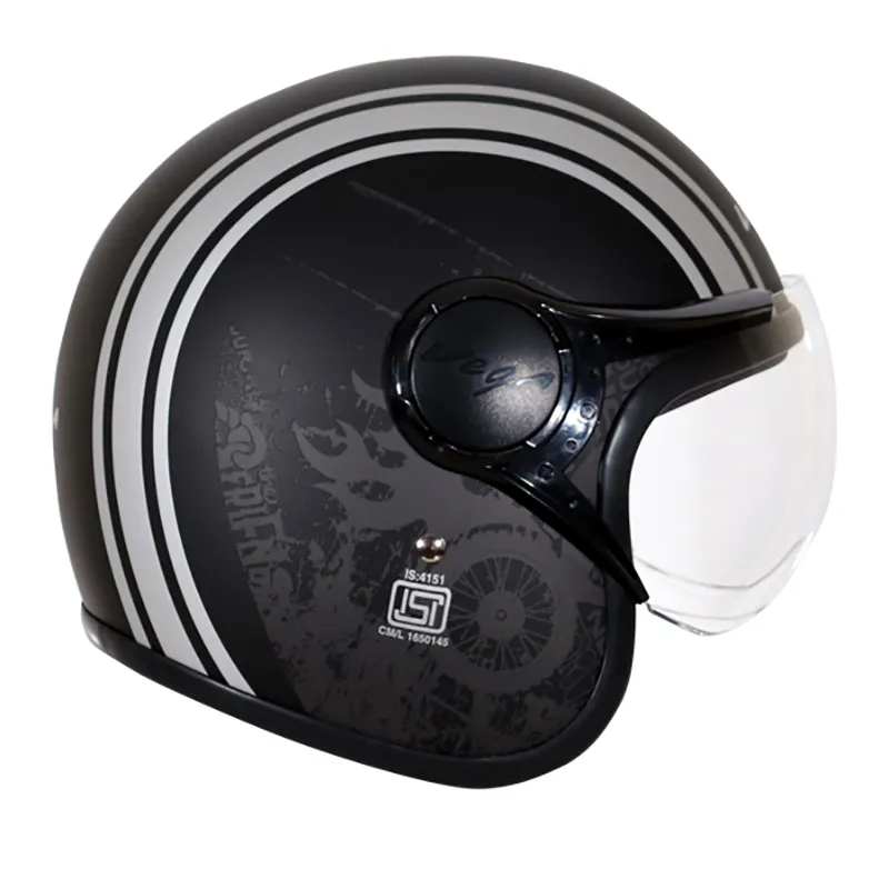 VEGA Jet Old School Dull Black Silver Half Face Helmet