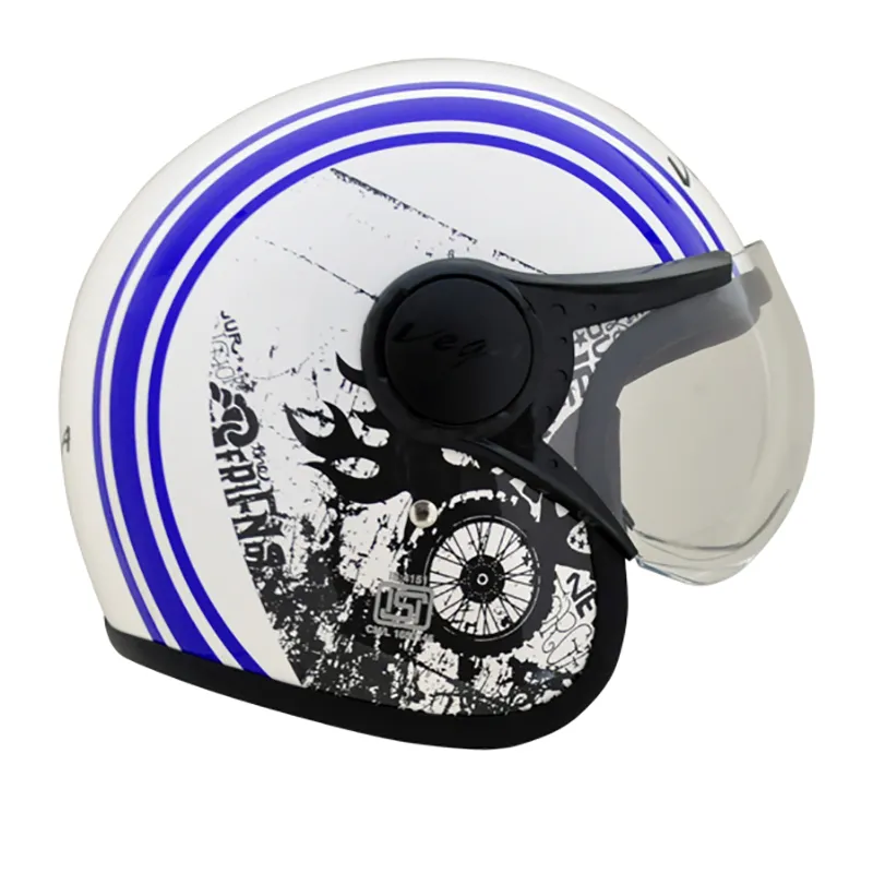 VEGA Jet Old School White Blue Half Face Helmet