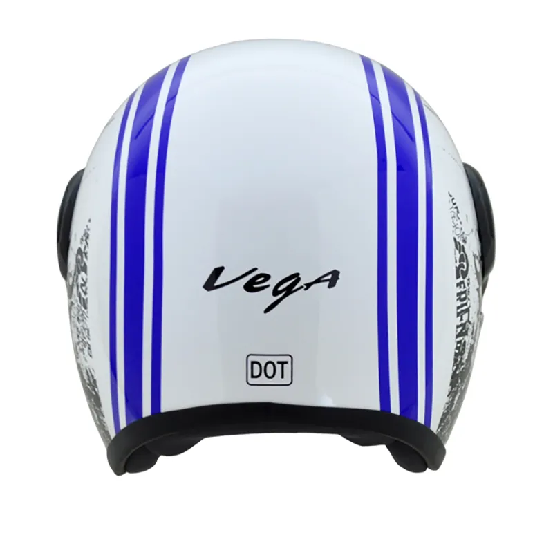 VEGA Jet Old School White Blue Half Face Helmet