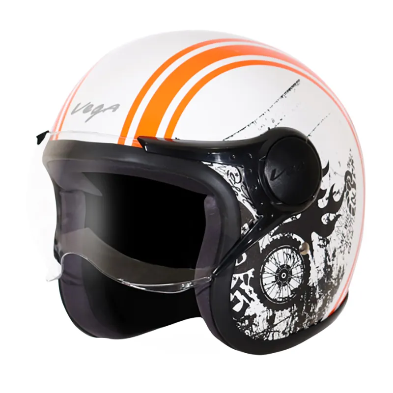 VEGA Jet Old School White Orange Half Face Helmet