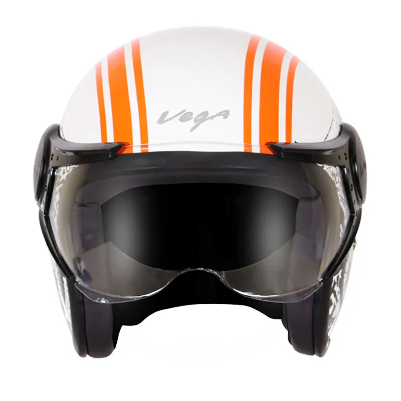 VEGA Jet Old School White Orange Half Face Helmet
