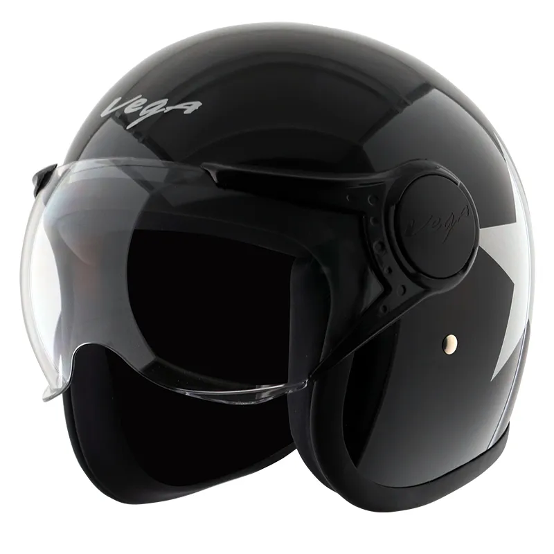 VEGA Jet Star Black Silver Half Face Helmet