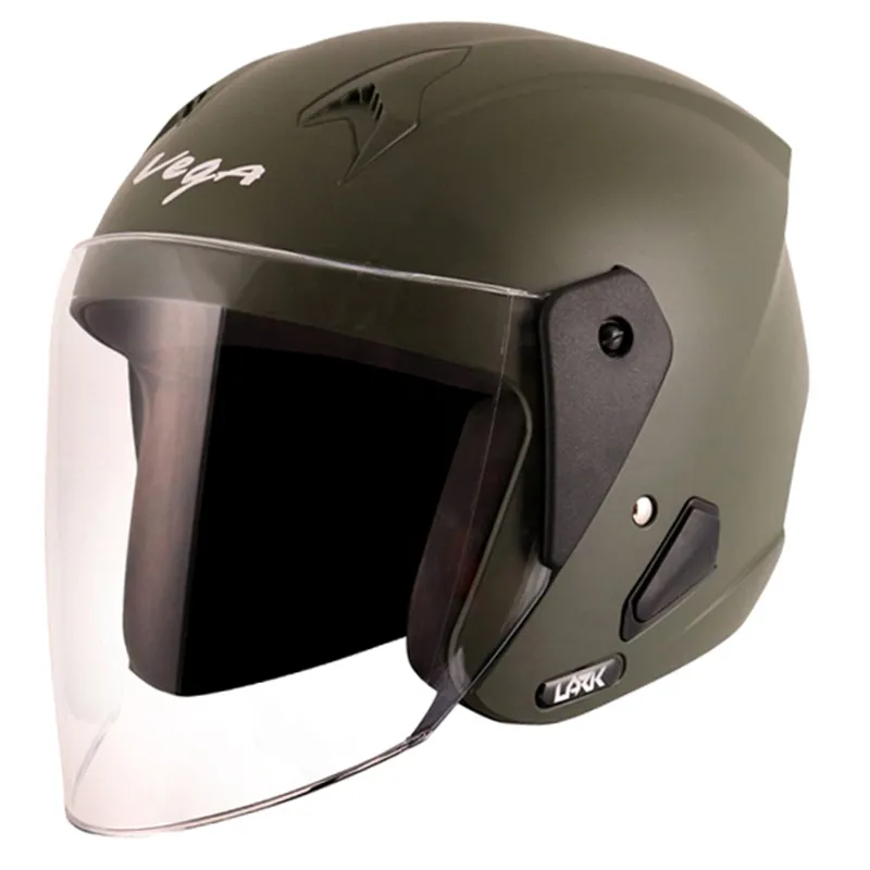VEGA Lark Dull Battle Green Half Face Helmet