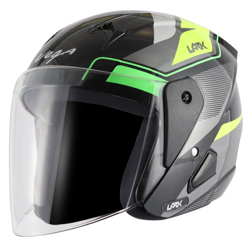 VEGA Lark Legend Black Neon Yellow Half Face Helmet
