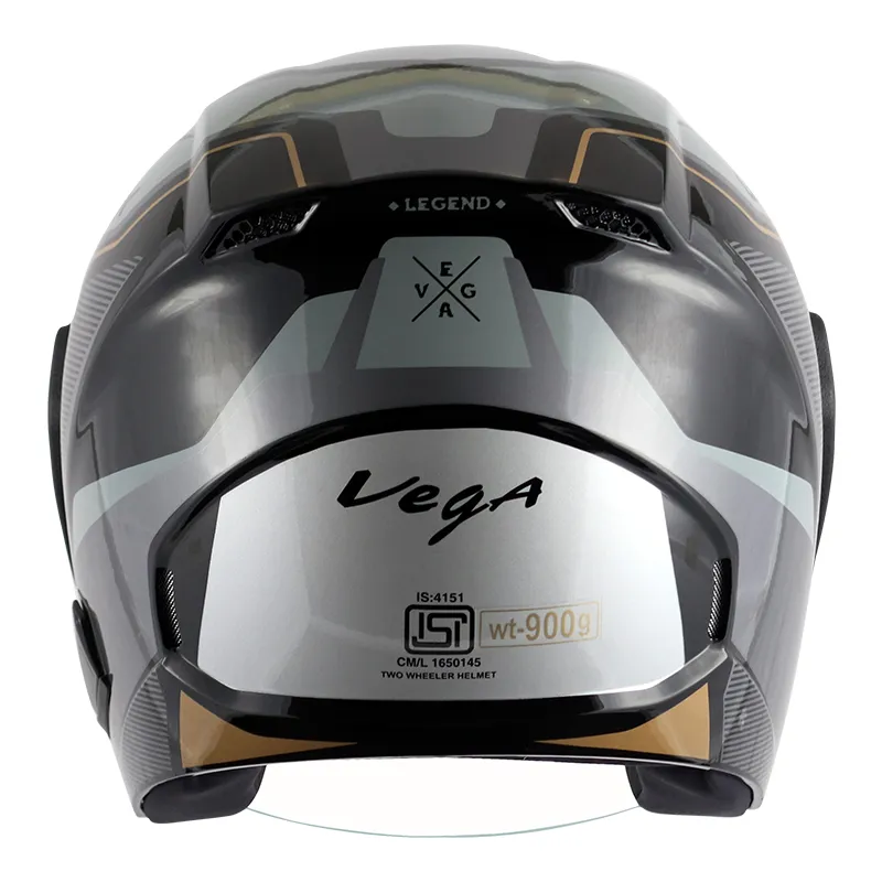 VEGA Lark Legend Black Silver Half Face Helmet