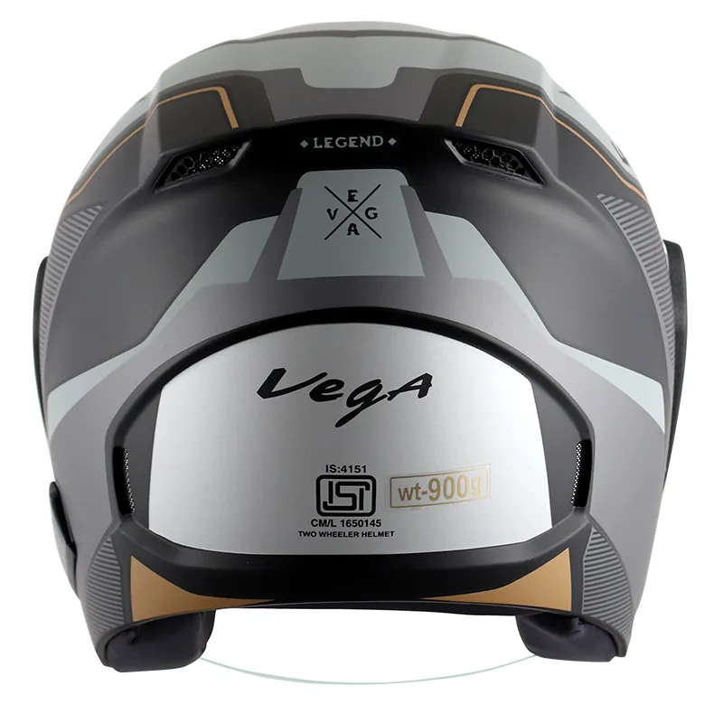 VEGA Lark Legend Dull Black Silver Half Face Helmet