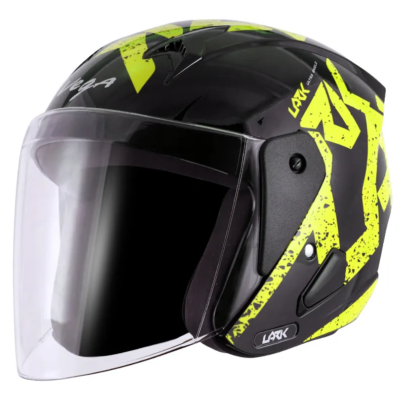 VEGA Lark Victor Black Neon Yellow Half Face Helmet