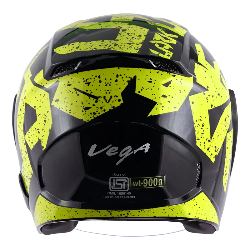VEGA Lark Victor Black Neon Yellow Half Face Helmet
