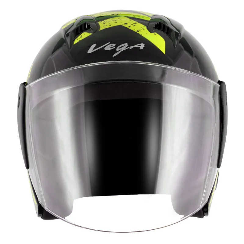 VEGA Lark Victor Black Neon Yellow Half Face Helmet