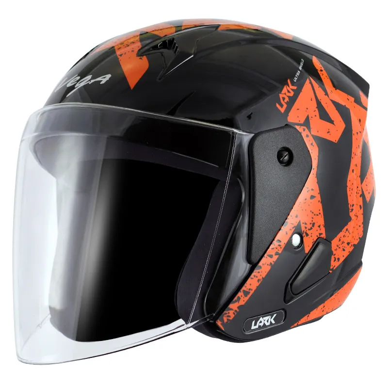 VEGA Lark Victor Black Orange Half Face Helmet