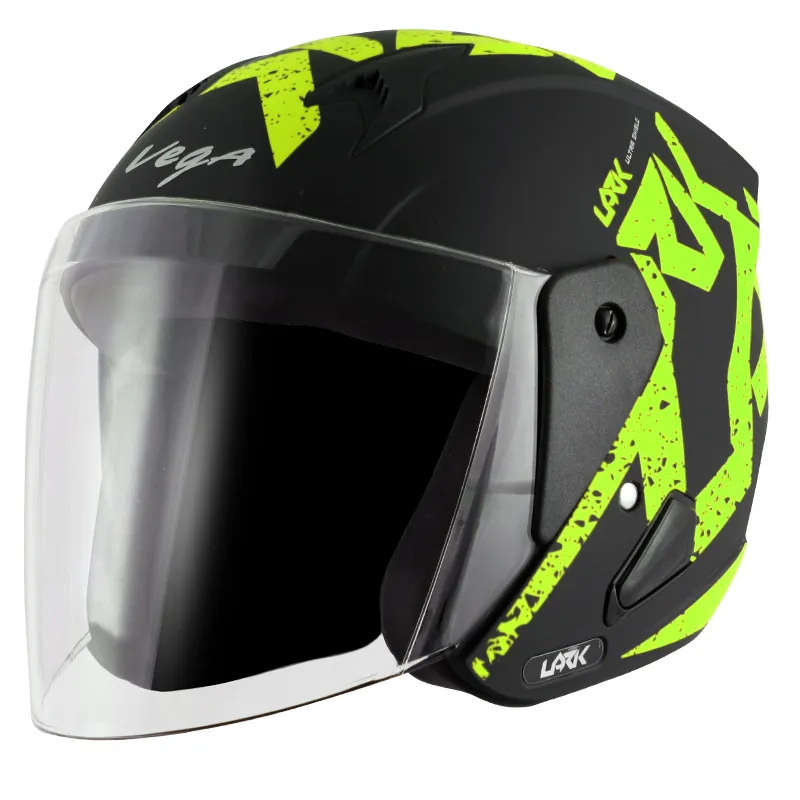VEGA Lark Victor Dull Black Neon Yellow Half Face Helmet