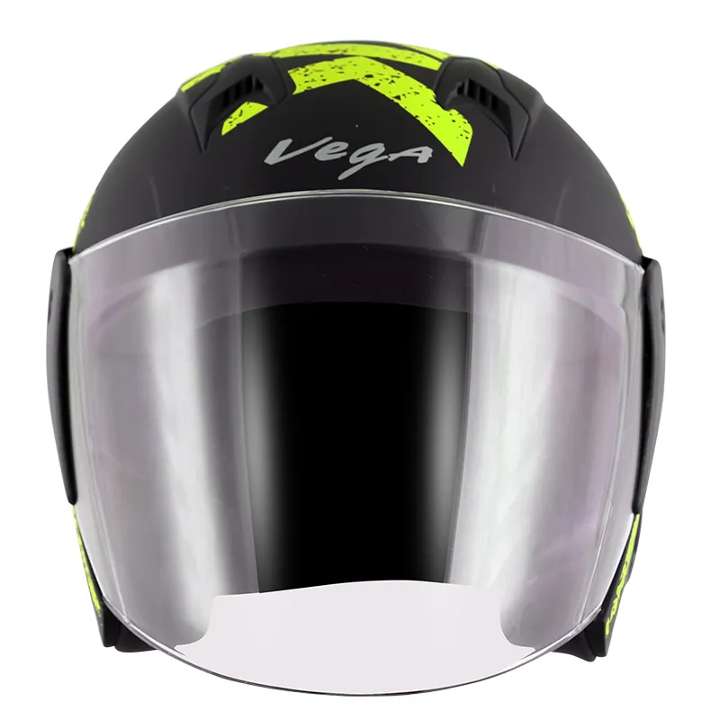 VEGA Lark Victor Dull Black Neon Yellow Half Face Helmet