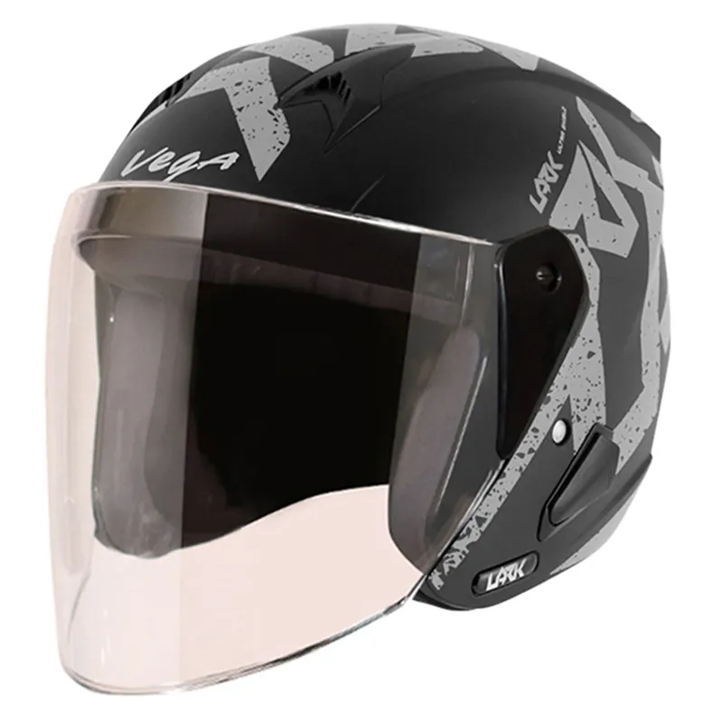 VEGA Lark Victor Dull Black Silver Half Face Helmet