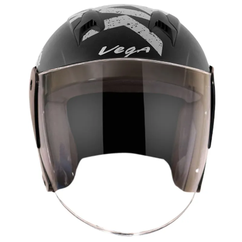VEGA Lark Victor Dull Black Silver Half Face Helmet