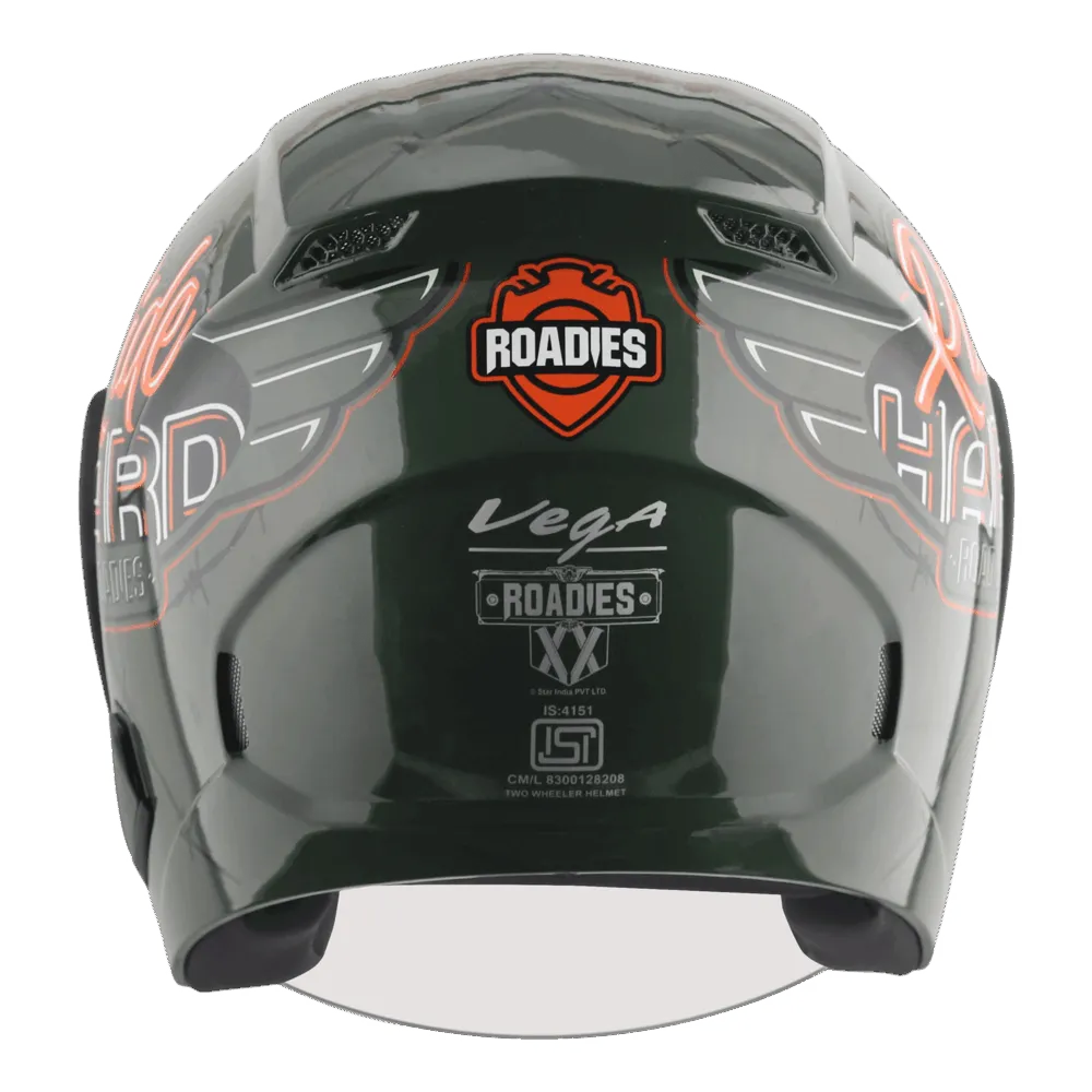 Vega Lark Dx Roadies Raid Hard Battle Green Half Face Helmet