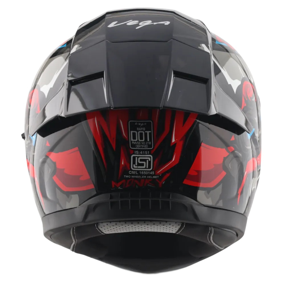 Vega Rapid Dx Monkey Black Red Full Face Helmet