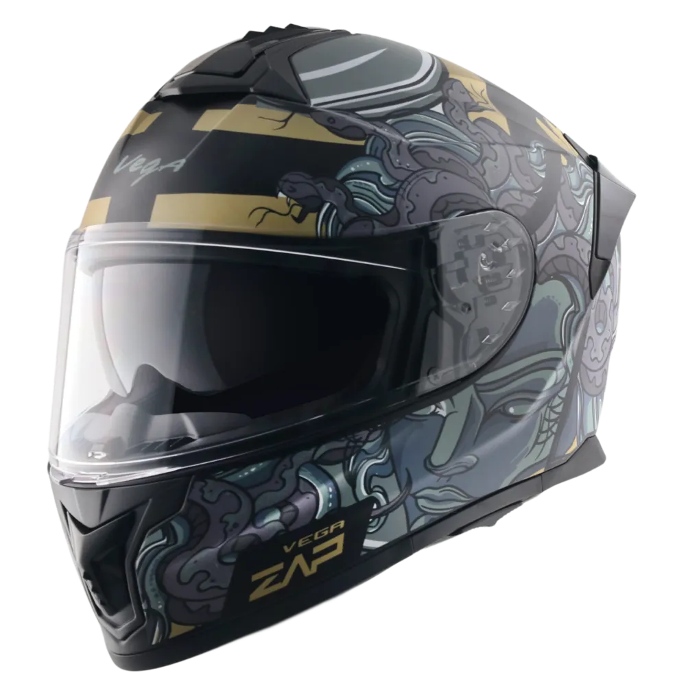 Vega Zap Dx Medusa Dull Black Gray Full Face Helmet